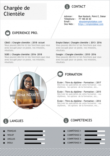 Modèle de CV Chargé de Clientèle à télécharger  Emploi Dakar