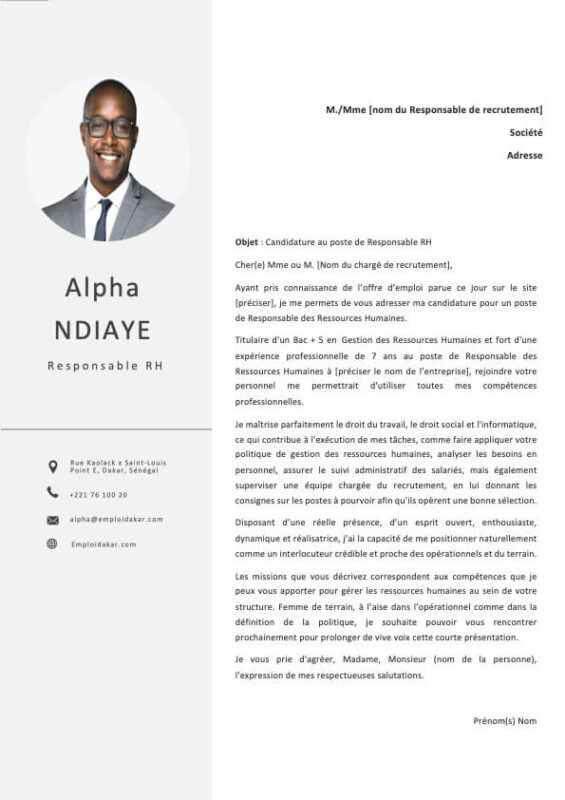 Lettre de motivation Responsable Ressources Humaines