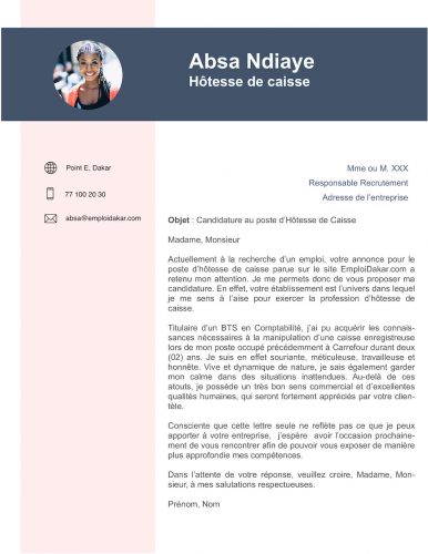 Modèle de Lettre de motivation Hôte / Hôtesse de Caisse 