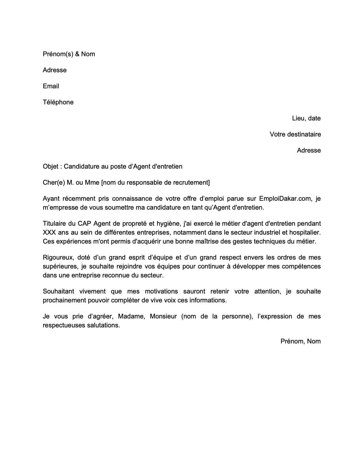 03 Exemples de Lettre de Motivation Agent d'Entretien / Nettoyage