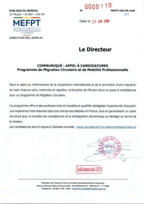 Programme de Migration Circulaire et de Mobilité Professionnelle en France - MEFPT